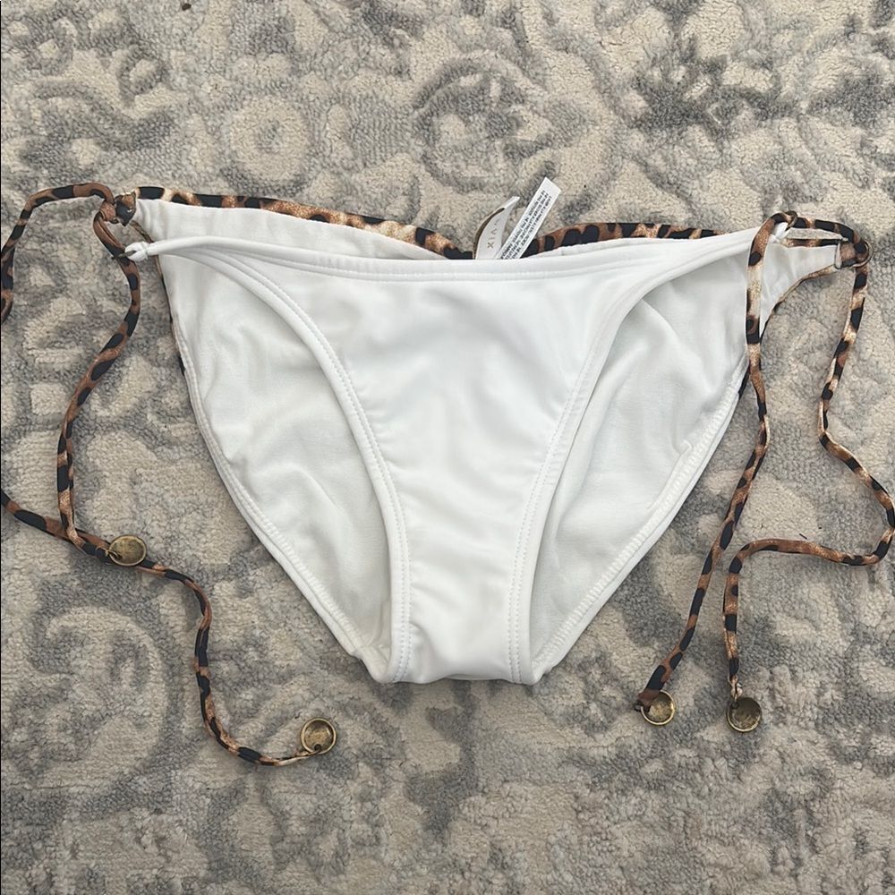 Sofia by Vix - White Bikini Bottom with Leopard Print Ties